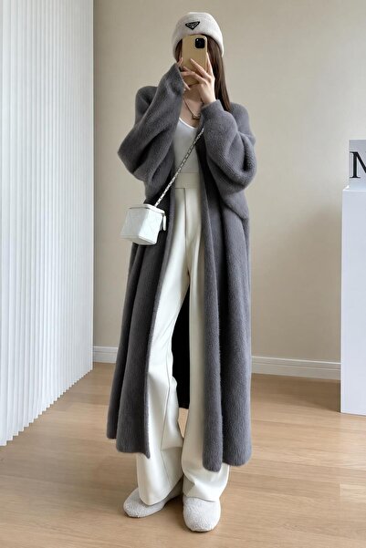Gülce moda Kadın Oversize Uzun Triko Hırka Şal Yaka