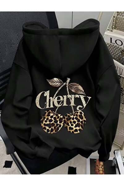 LOUİSA Women's Hooded Leopard Cherry Back and Front Printed Black 2 Thread Ra...