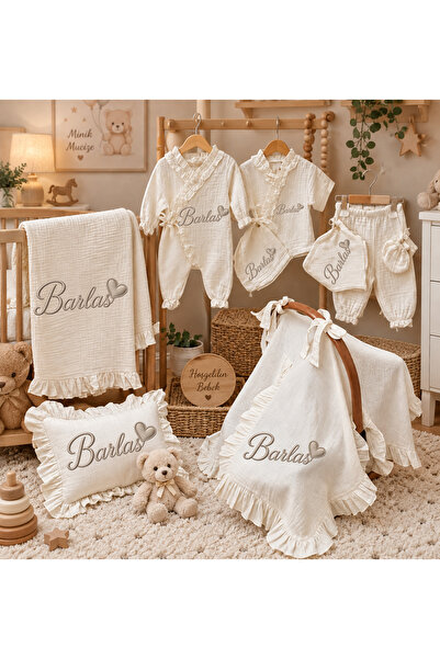 Moda Lime Kişiye Özel 10'lu 4 Kat Müslin Bebek Seti Barlas | Nakış Görünümlü ...