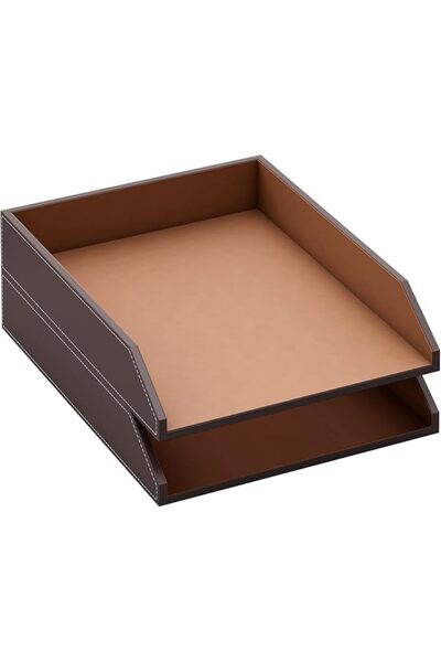 Thipoten Leather Letter Tray, Stackable Desk Organizer Holder for Office Supp...