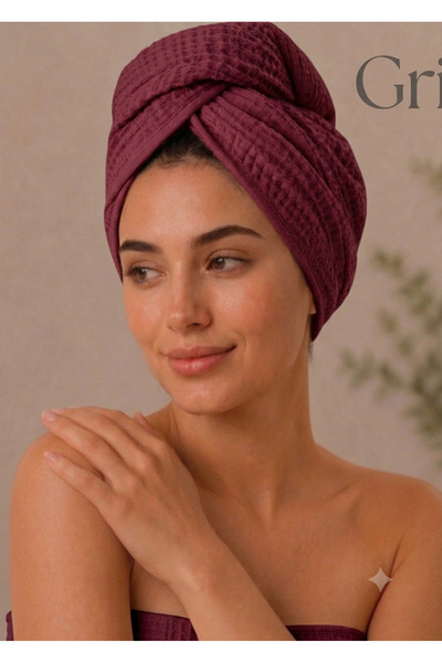 Kastasaksı Bordo Düğmeli Mikrofiber Saç Havlusu Bonesi – Banyo, Deniz ve Havu...