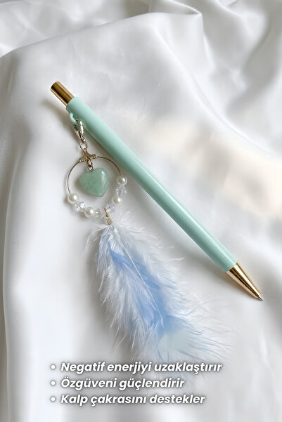Elifsu Jewelry Natural Stone Heart Design Feathered Charm Pen Back to School Series