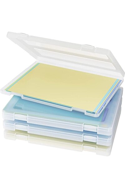 ALMEKAQUZ 4 PCS Clear Storage Bins Stackable Document Box with Lids