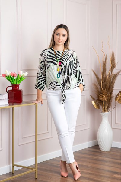 OEM Bluza cu imprimeu safari print verde si colier decorativ