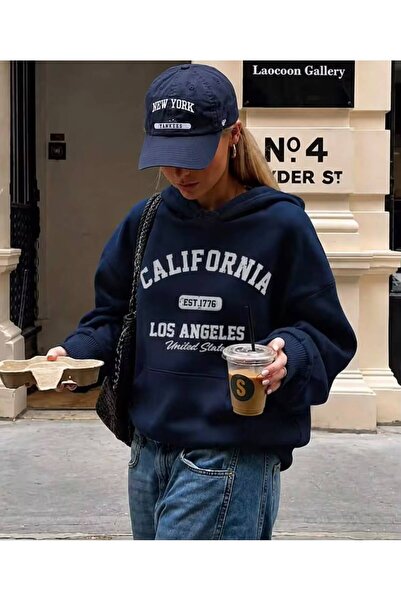 LOUİSA Women's Hooded California Los Angeles Printed Navy Blue 2 Thread Raste...