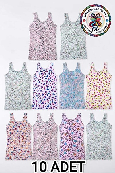Tutku Pack of 10 Mixed Patterned Cotton Lycra Wide-Strapped Girls' Undershirt...