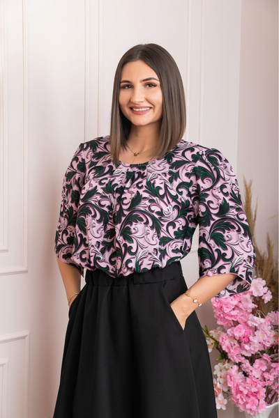 OEM Bluza eleganta Anastasia cu imprimeuri florale - Roz