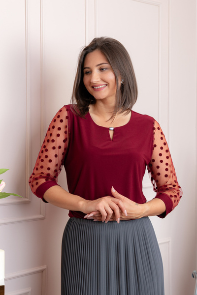 OEM Bluza grena dama Bridget cu maneci transparente cu buline