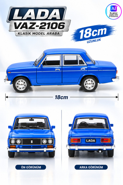 YILDIRIM OYUNCAK Sürtmeli Sesli Işıklı Model Araba Lada VAZ-2106 18 cm – Açılır Kapı ve Kaputlu Metal Görünümlü Klasik Model Araba