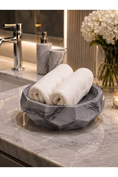 BeeCandleHome Gri Mermer Desenli El Yapımı Büyük Dekoratif Petek Kase I Salon...