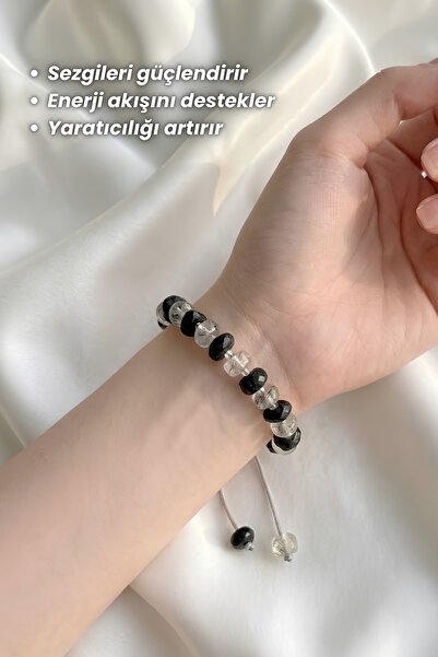Elifsu Jewelry Rutil Quartz Natural Stone Flat Cut Macrame Knitted Adjustable Bracelet