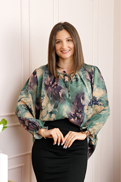 OEM Bluza dama verde petrol cu imprimeu abstract mov Quinn plus size