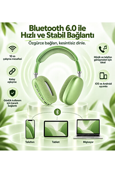 Hil Tech Eminönü Toptan Elektronik Bluetooth 6.0 Kablosuz Kulak Üstü Kulaklık Mikrofonlu 40mm Sürücü TF Kart Destekli iOS Android Uyumlu