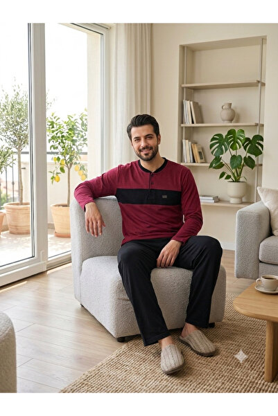 MODAREYA Long Sleeved, Seasonal, Three Button, Piece Men's Pajama Set