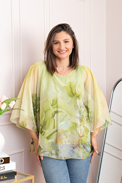 OEM Bluza dama eleganta Shirley verde lime din voal cu imprimeu floral