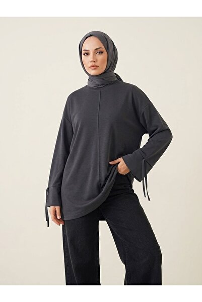 Foremia Pique Tunic with Sleeve Piping Detail - Black