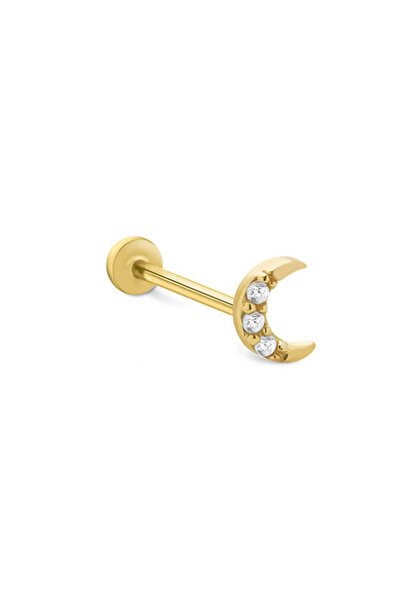 YAVUZ KUYUMCULUK 14 Ayar Altın Taşlı Ay Tragus Piercing