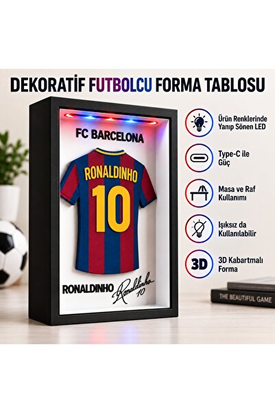 PİYATECH Ronaldinho 10 3D Futbolcu Forma Tablosu - LED Işıklı Type - C Masaüs...