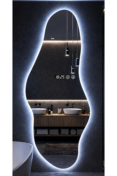odjas Oglinda LED forma asimetrica 55x180 cm iluminare 3 culori touch ceas di...
