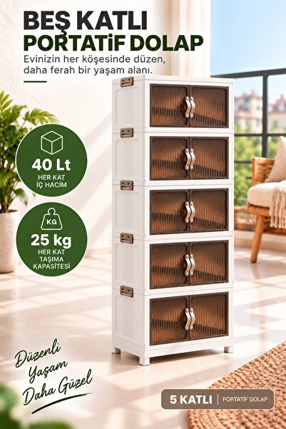 EVONİTA 5 Katlı Portatif Organizer Dolap – 200 LT