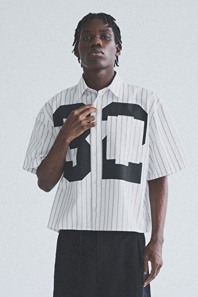 Bershka Çizgili print kısa kollu gömlek