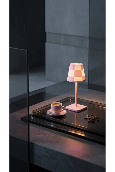 Sunumluxe Damalı Kahve Yanı Sunumluk Mini Abajur ve Dekoratif Lambader Ev Dek...