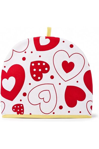 Generic Premium Cotton Tea Cozy with Red Heart Pattern - Insulated Teapot Cov...