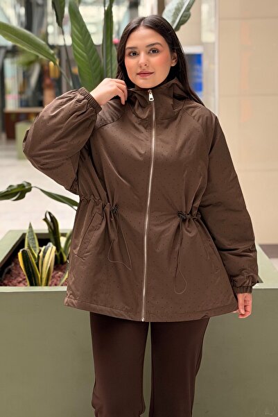 Ghisa Serpme Stone Embroidered Hooded Zippered Coat