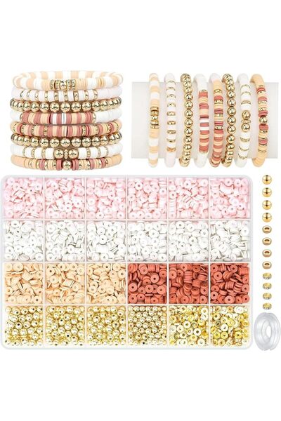 DIWANSA 3000 Pcs Clay Beads for Bracelets, Bracelat Making Kit Golden Beads f...
