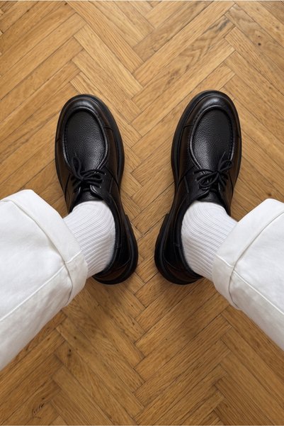Livio Ferri Pantofi casual negri pentru bărbați, din piele naturală Etne, cu șireturi și talpă groasă