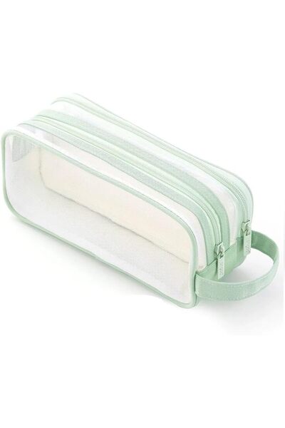 ASKIND Large Grid Mesh Pencil Case, 2 Compartment Clear Pen Bag Handheld Mult...