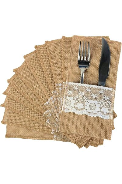 Tazweeq 50Pcs Natural Burlap Tableware Utensil Holders Burlap Lace Silverware...