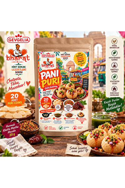 GEVGELIA BHARAT PANI PURI SETİ 20 ADET PURİ VE KHATTA METHA TATLI MASALALI SE...