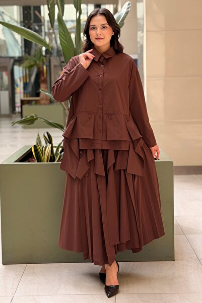 Ghisa Button and Fringe Detailed Shirt and Ruffled Skirt Set