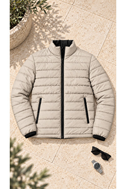 OTAKU Men's Zippered Pocket Padded Casual Quilted Coat