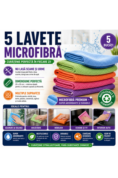 SMARTECH 5+5 GRATIS Lavete magice microfibra, 25x25cm, Multicolor