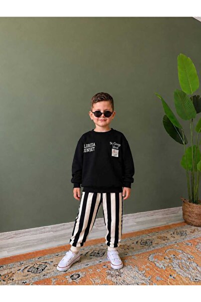 Florida Sunset Erkek Çocuk Sweatshirt & Çizgili Eşofman Takımı