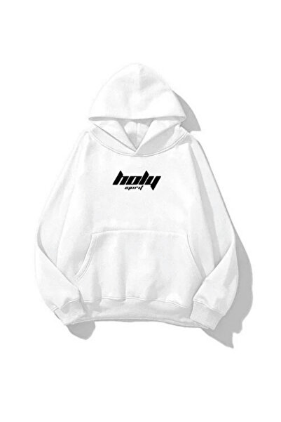 K KOZZ STYLE Unisex 3 Thread Cotton White xHolyx Print Loose Fit Φούτερ με κο...