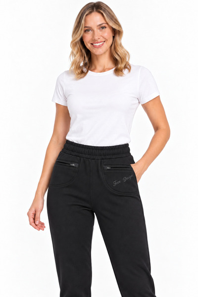 FORE SPORT Women's Black Two-Threaded Elastic Waist Zipper Pocket Sweatpants