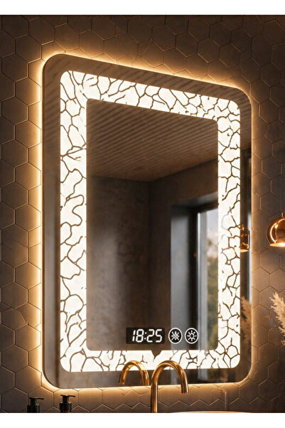 odjas Oglinda LED 60x80 cm cu margini decorative iluminare 3 culori touch ant...