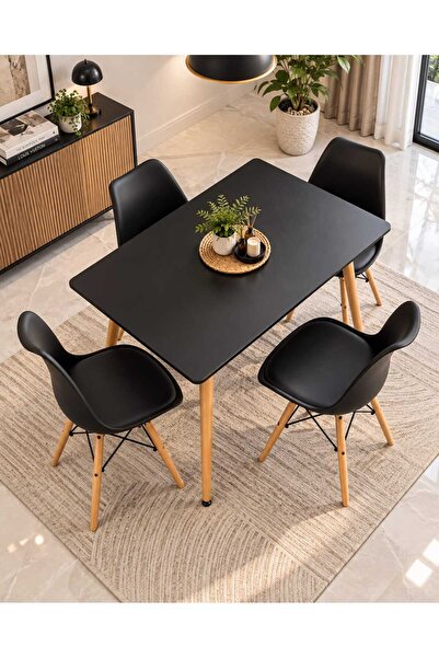 TrentonGCC طقم طاولة طعام حديث مع 4 كراسي - طاولة طعام مستطيلة سوداء، 120×70 سم