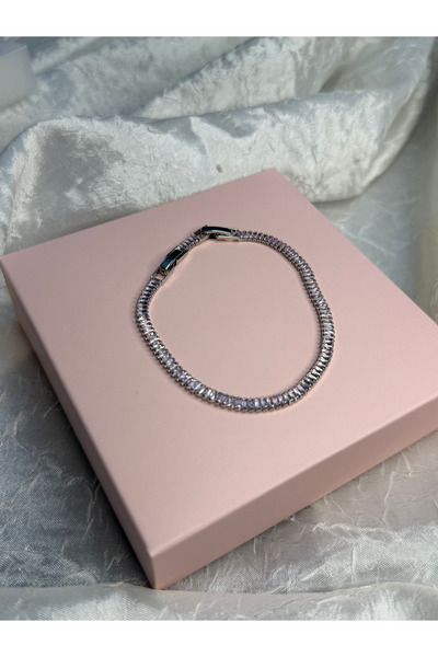 Premium Çelik Açık Pembe Baget Zirkon Taşlı Lüks Tasarım Silver Kadın Bileklik CL27