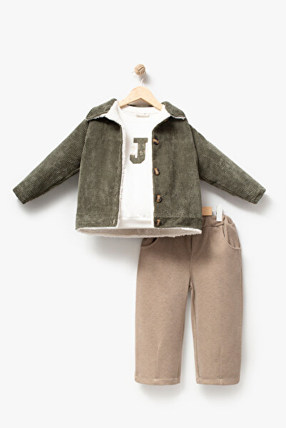 Jikko Baby Boy's Welsoft Lined Corduroy Jacket, Printed Sweatshirt and Trouse...