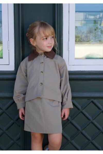 mirkidsclub Girl's Trench Fabric Collared Jacket - Skirt Stylish Casual 2-Pie...