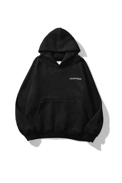 K KOZZ STYLE Unisex 3 Thread Cotton Black xEssentialx Print Loose Fit Φούτερ ...