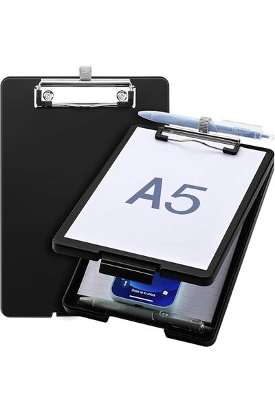 KASTWAVE Small Clipboard with Storage, A5 Mini Plastic Clipboards with Pen Ho...