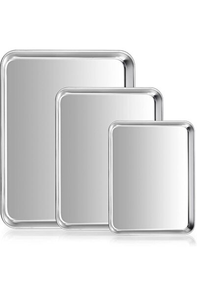 Herogo Baking Tray Set of 3, Stainless Steel Oven Tray Set, Professional Baki...