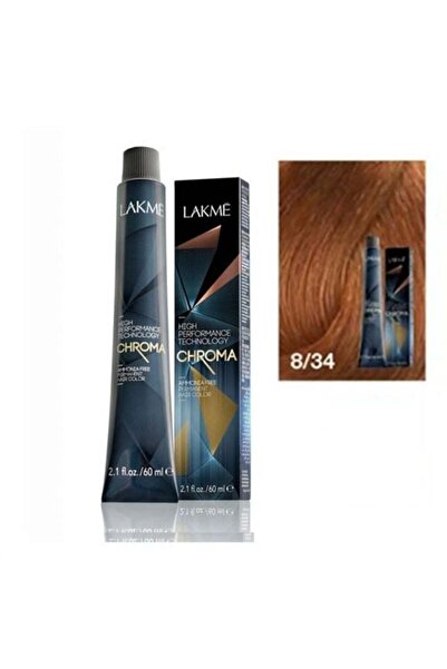 Lakme صبغة شعر كروما خالية من الأمونيا بلون أشقر نحاسي ذهبي فاتح رقم ١ 8/34