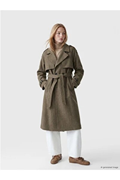 LC Waikiki Double-Breasted Collar Women's Cashmere Coat W69524B8