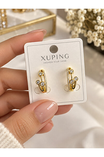 XUPİNGS JEWELRY Xuping Gold Zirkon Taşlı Minimal Tasarım Kadın Küpe